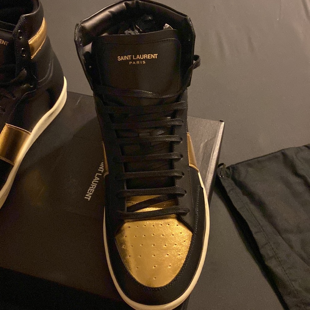 Saint Laurent Black and Gold High-Top Sneakers - Picture 4 of 13